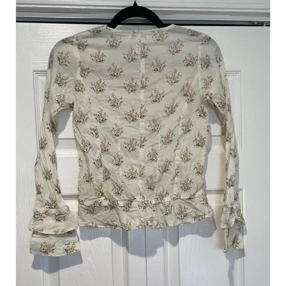 Lucky Brand Girls Floral Button Up Top Size XL (16) Bell Sleeves Ruffles Dainty - Picture 5 of 12
